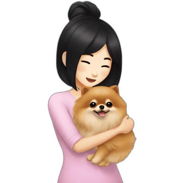 pomeranian hugging east asian girl with medium length black hair emoji