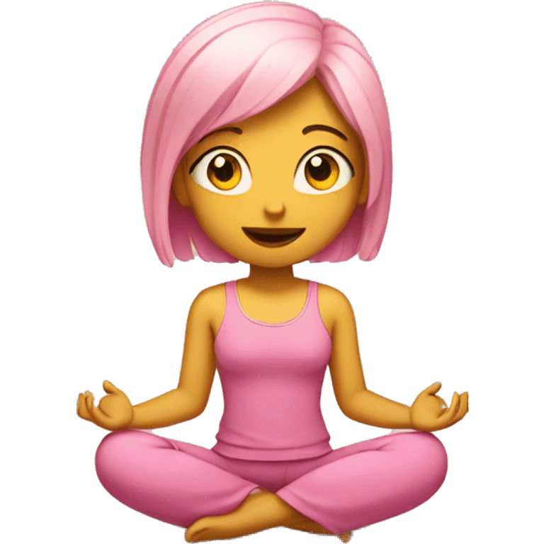 girl in pink clothes with yellow hair sits in lotus position emoji