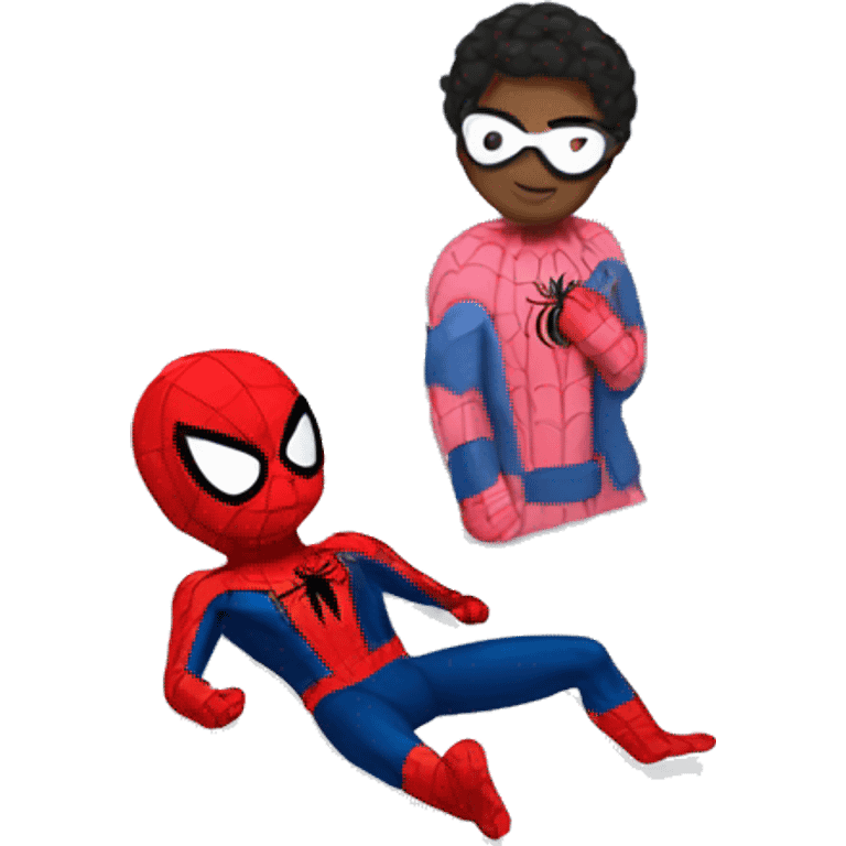 spiderman and hello kitty cuddle in bed emoji