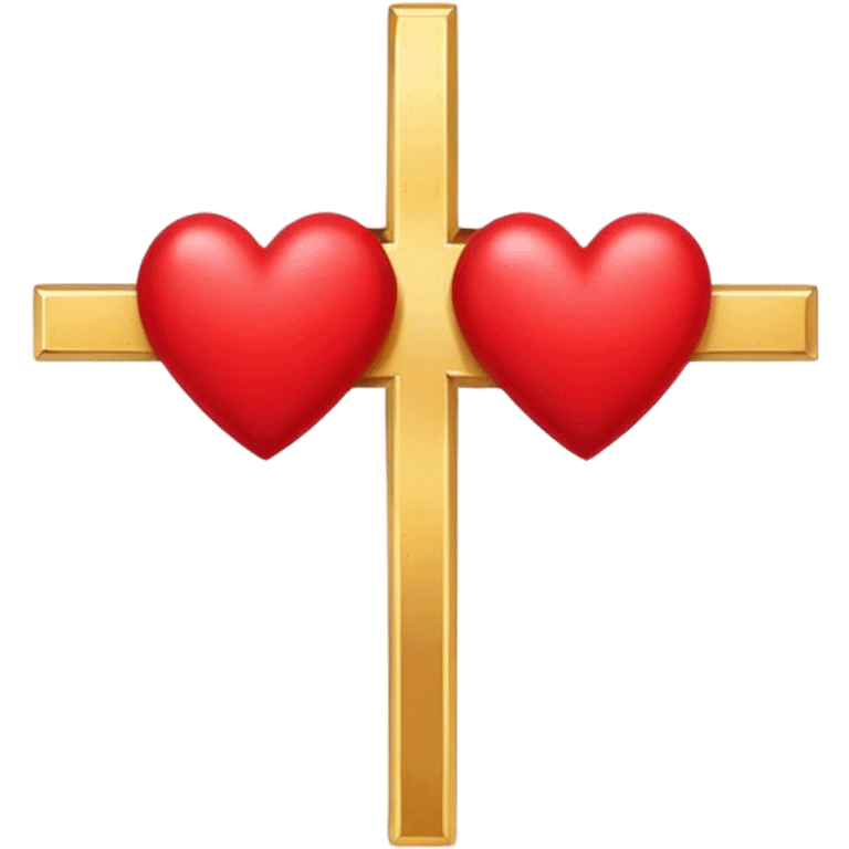 Two red  hearts connected by one simple gold cross  emoji