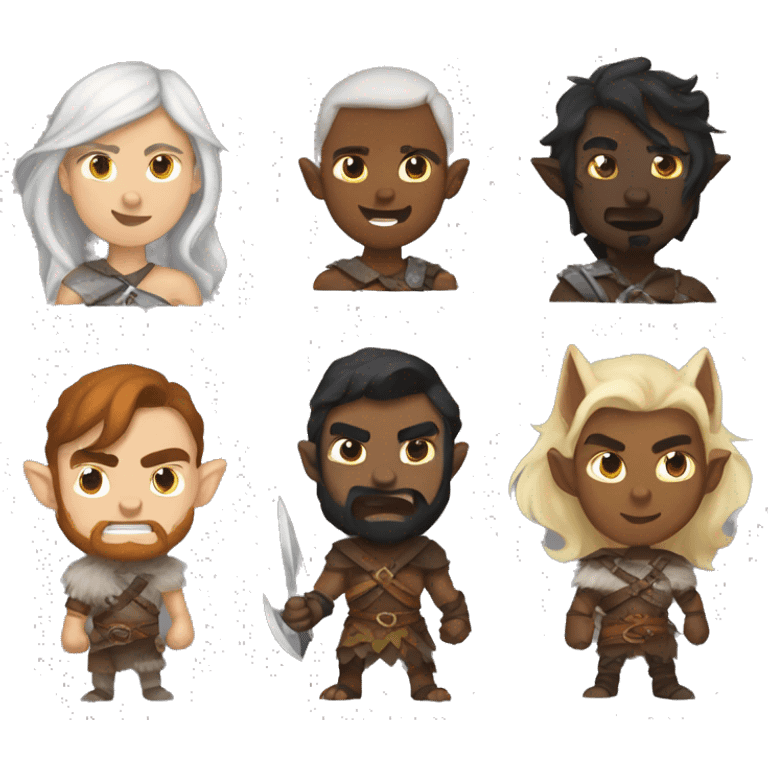 A dungeons and dragons team consisting of a barbarian half elf, and a Werewolf emoji