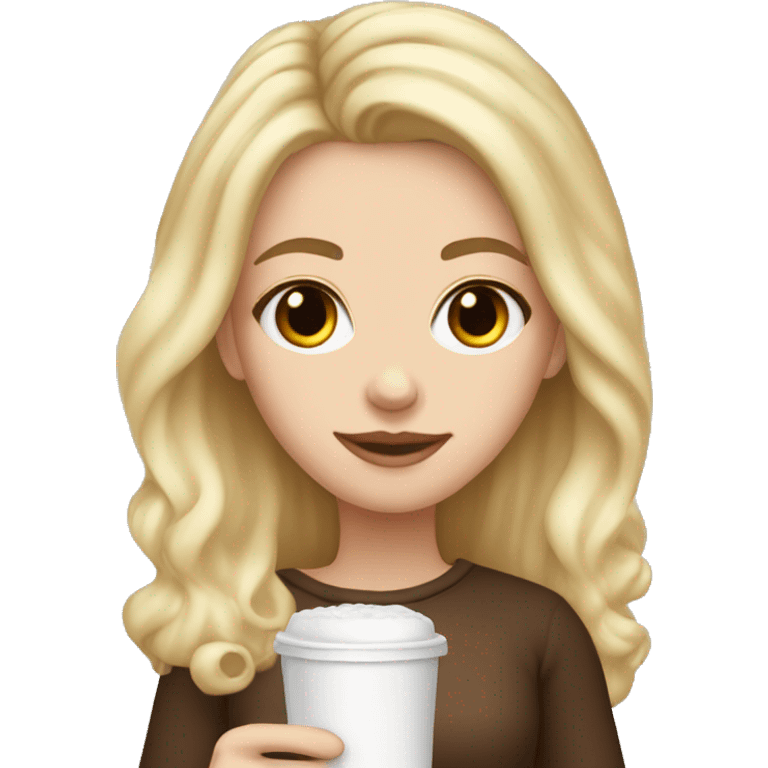 white girl with blonde medium hair and a hot chocolate emoji