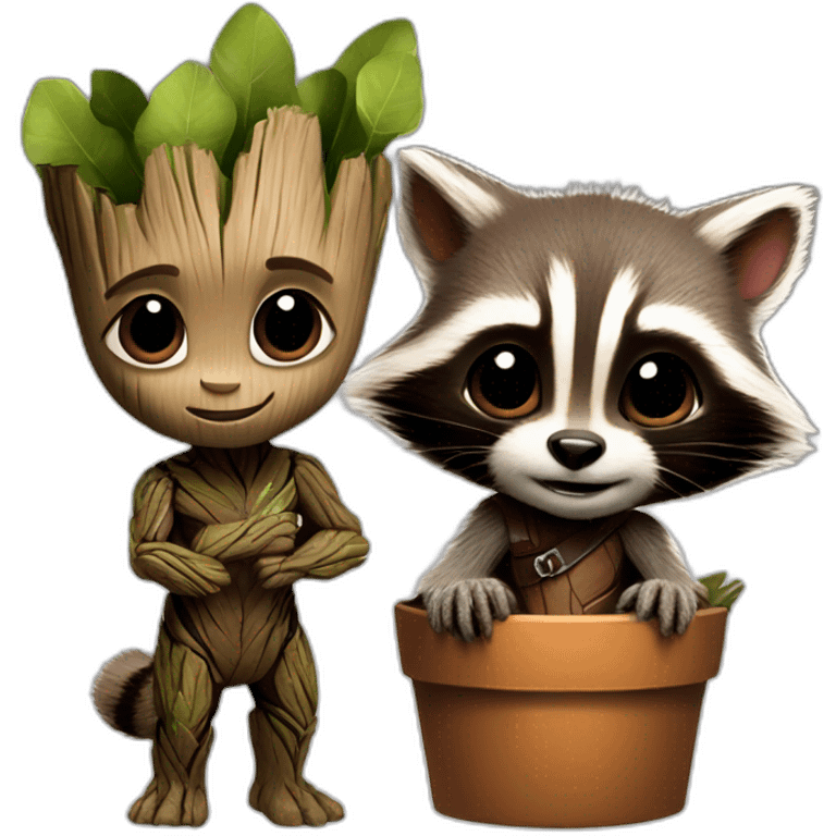 baby groot and rocket racoon emoji