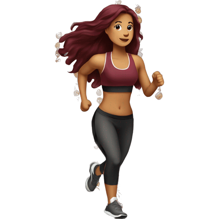 Beautiful tattooed  burgundy long haired woman jogging emoji