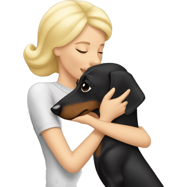 blonde woman kissing black and grey dachshund  emoji