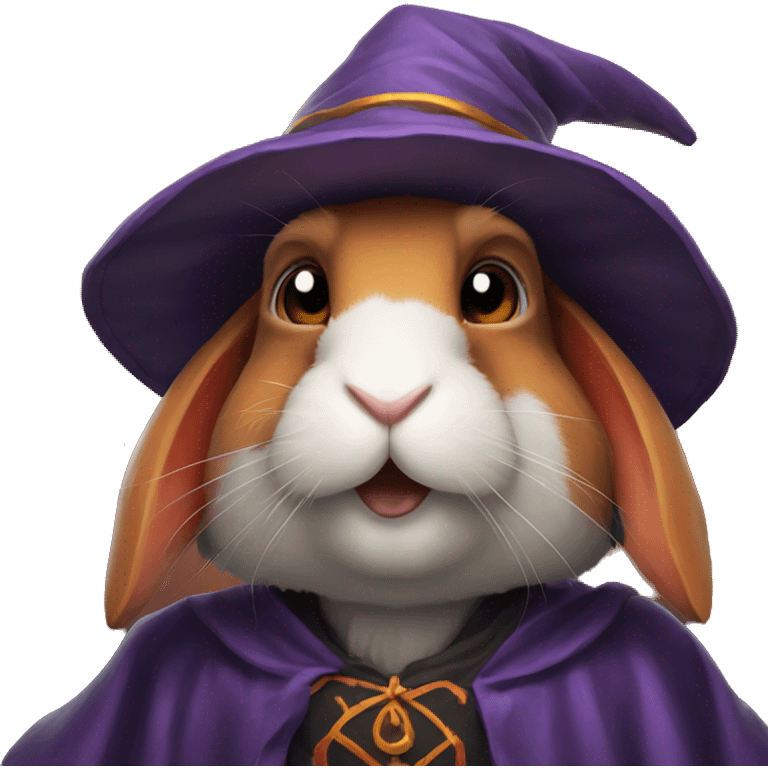 portrait of a rabbit wizard, with an orange hat halloween theme emoji