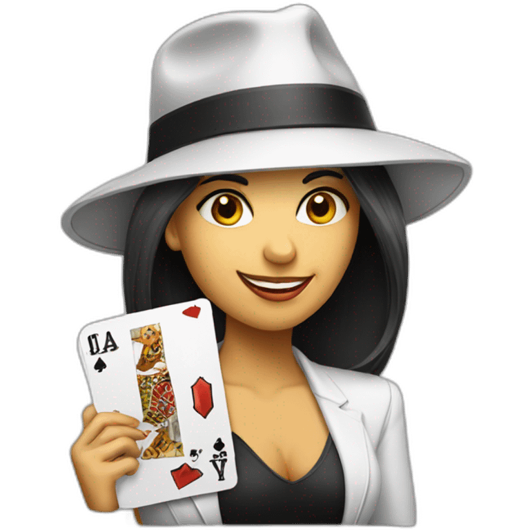 female playing poker with a poker dealer hat emoji