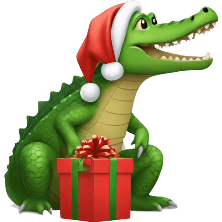 Crocodile opening a Christmas present  emoji