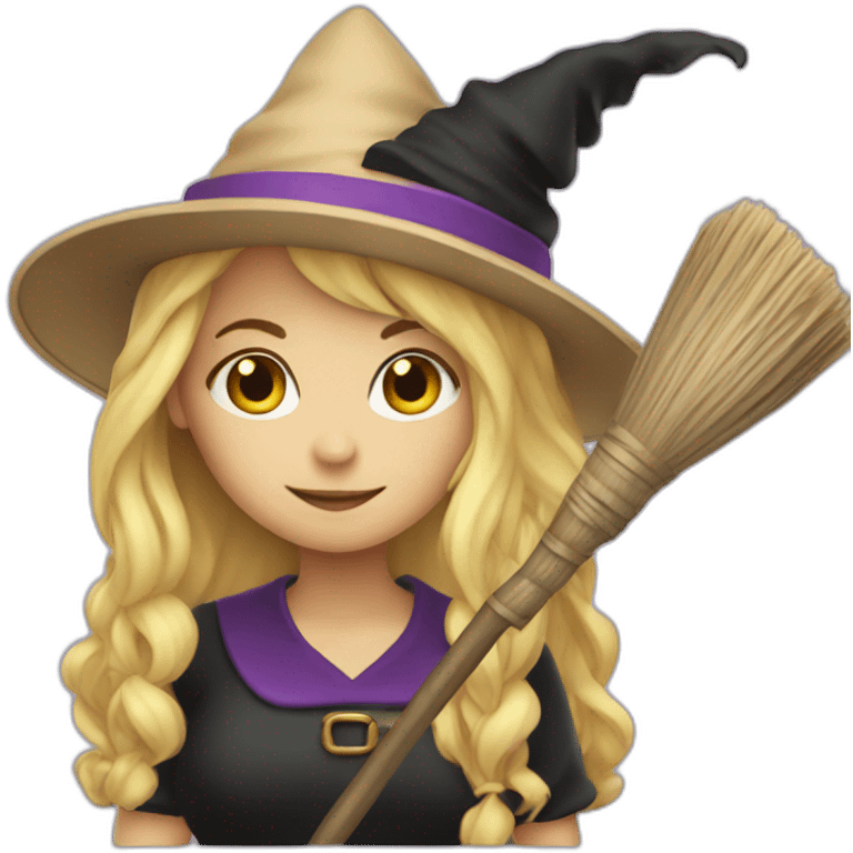 blonde witch with broom and hat emoji