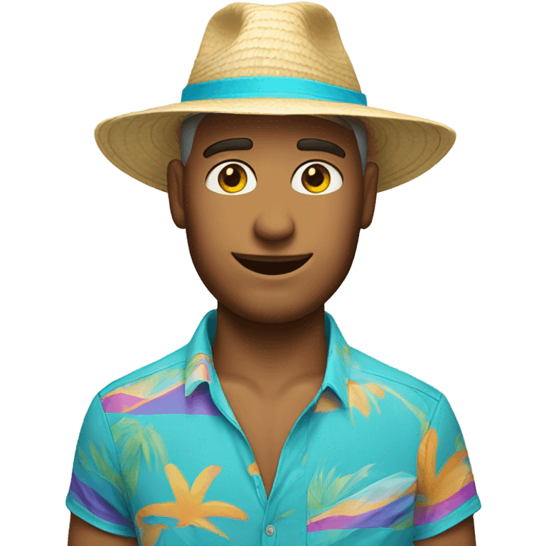 white male with beach hat and beach shirt emoji