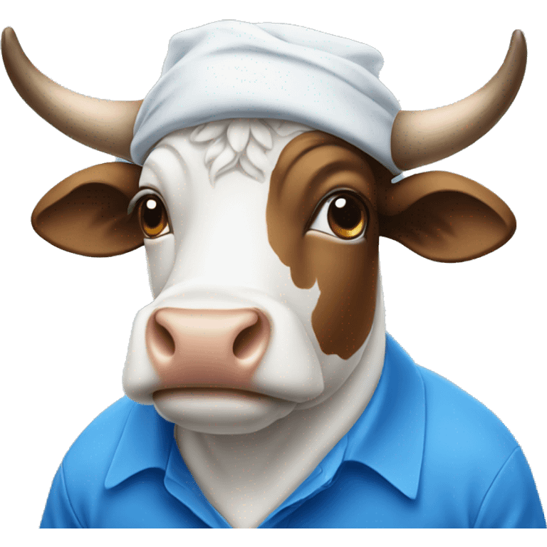 Cow wearing a blue and white polo shirt and also is a Sikh  emoji