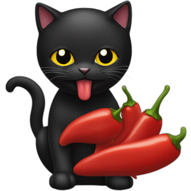 Black Cat eat chili pepper emoji