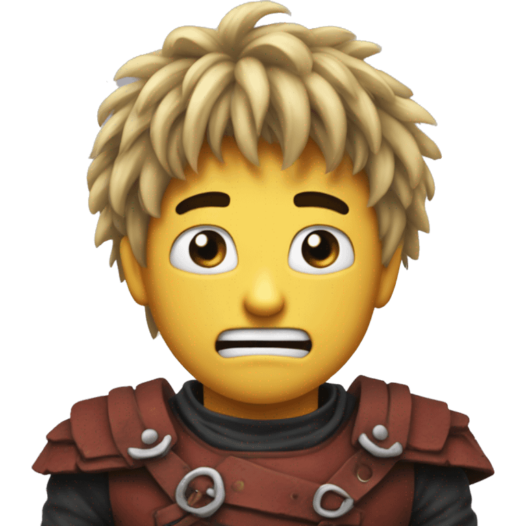 the relieved emoji but with the hair of guts from berserk (twitter version emoji) emoji