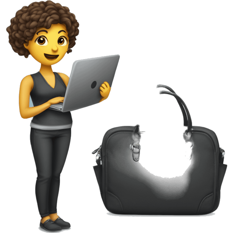 femme active dans la vie cheveux meché avec un sac d'ordinateur dans la main emoji