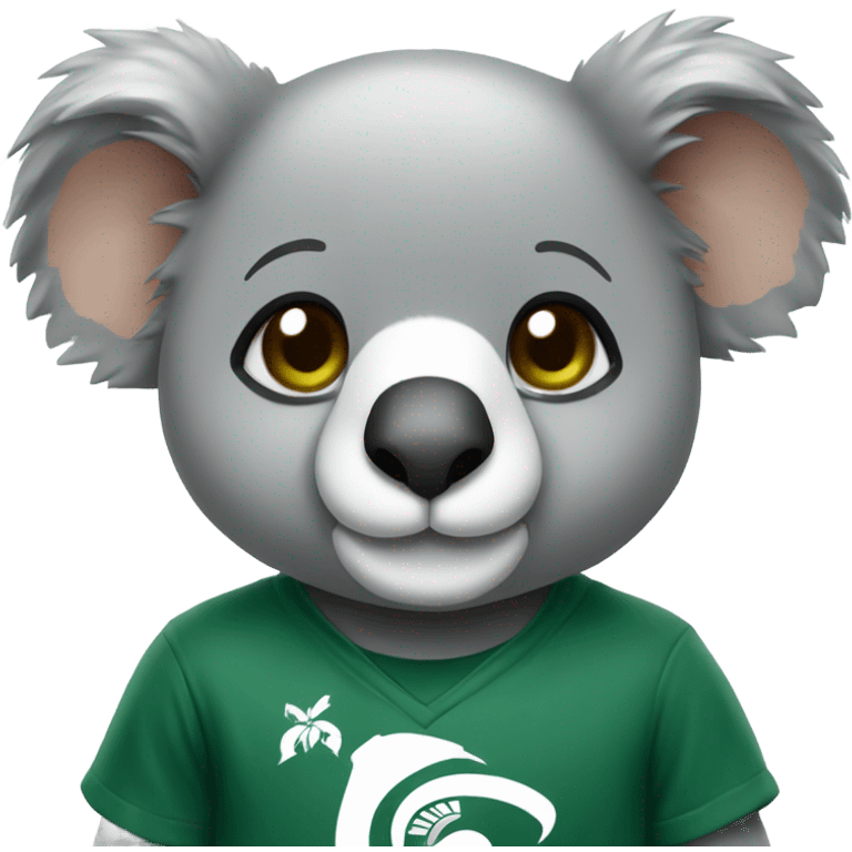 A cute koala wearing a green and white Michigan State University shirt emoji