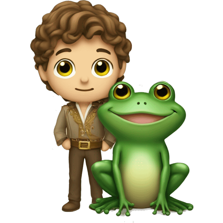 Creat an prince frog saying goodnight to a prince with brown hair and green eyes emoji