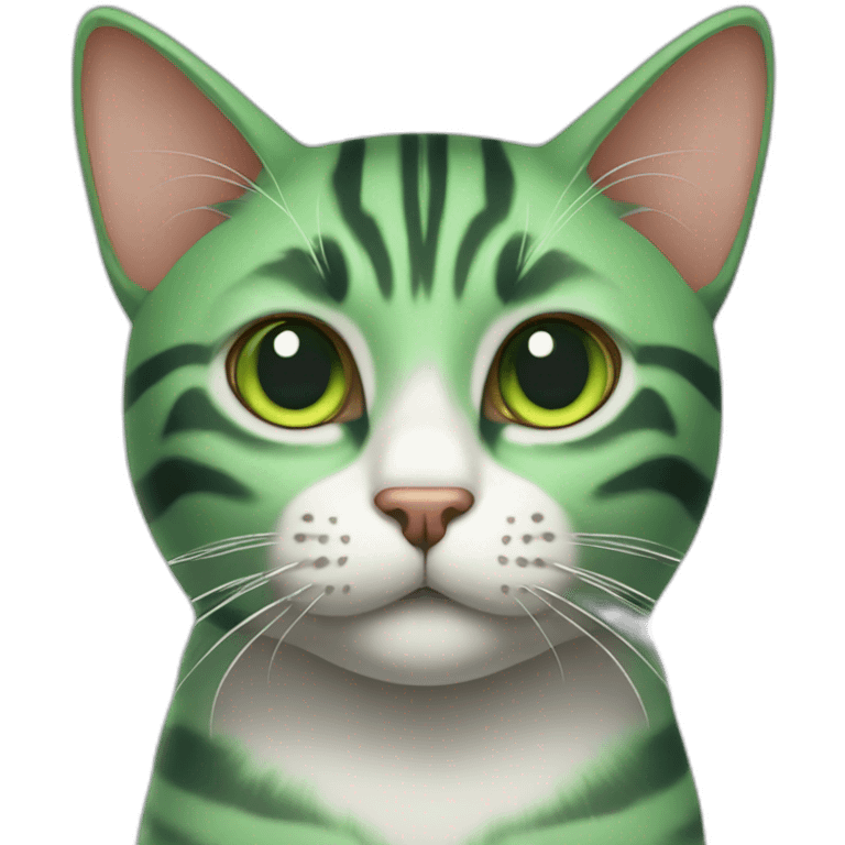 A cat with three green stripes on its head, between the ears emoji