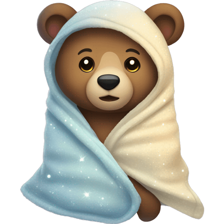 bear cozy in blanket with sparkles emoji