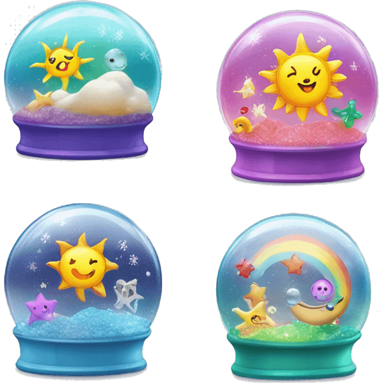 Kawaii sun and moon rainbow neon bedazzled sun and moon in under the sea snow globe  emoji