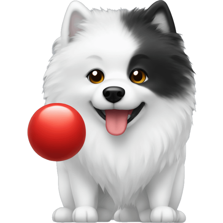 American Eskimo holding a red ball emoji