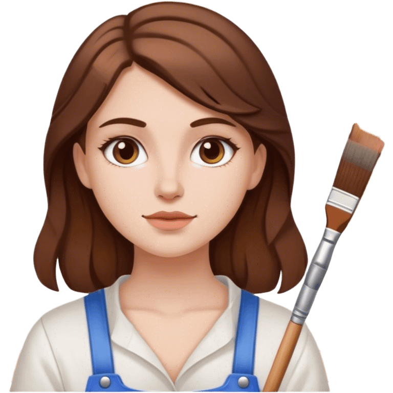 ios 18 style emoji of white girl with brown hair as a painter emoji