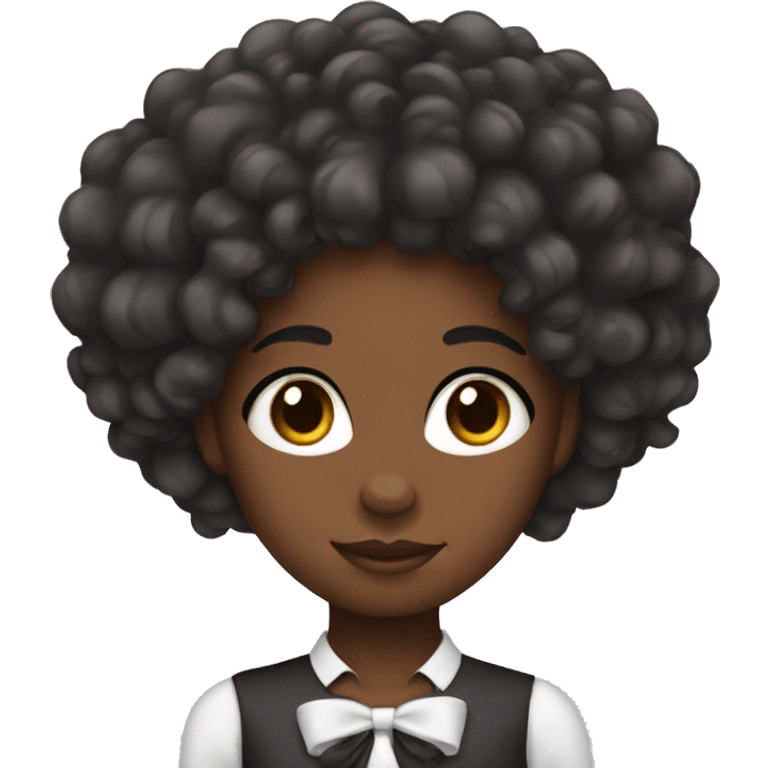 black girl with curly hair and a bow on the side of her hair emoji