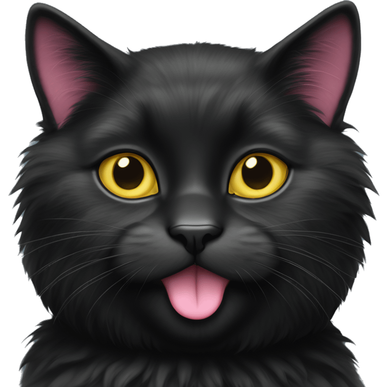 fluffy black tuxedo cat with yellow eyes, pink nose, and pink santa hat emoji