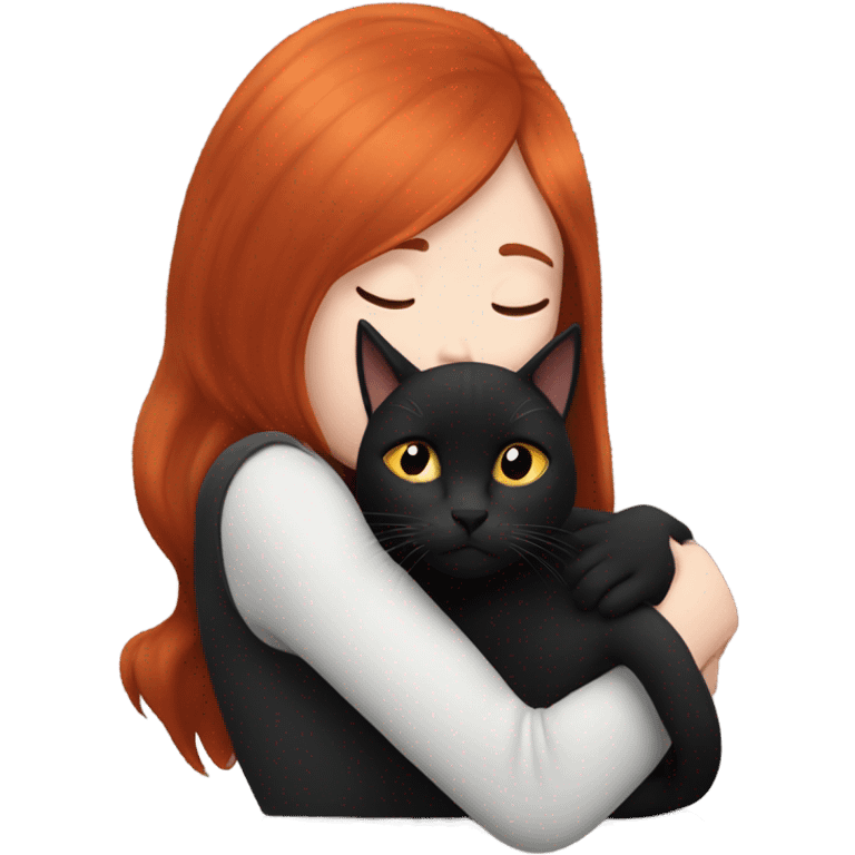 Redhead Girl cuddling with black cat emoji