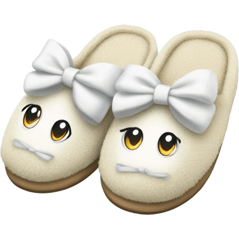 cozy slippers with white bows emoji