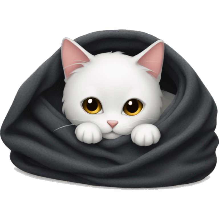 Black cat cozy in a blanket emoji