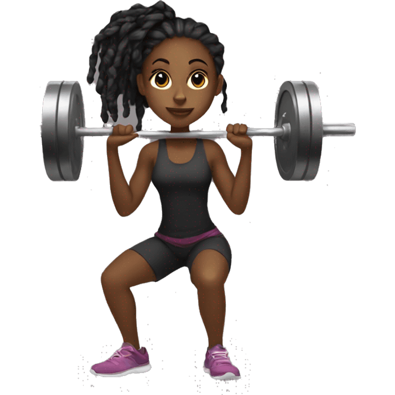 Black girl with locs squatting a barbell emoji