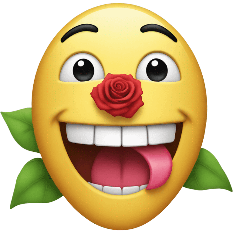 Smiling emoji with a rose in its mouth emoji