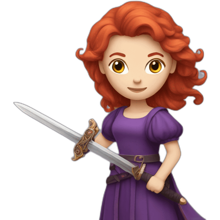 redhead women in purple dress with sword emoji