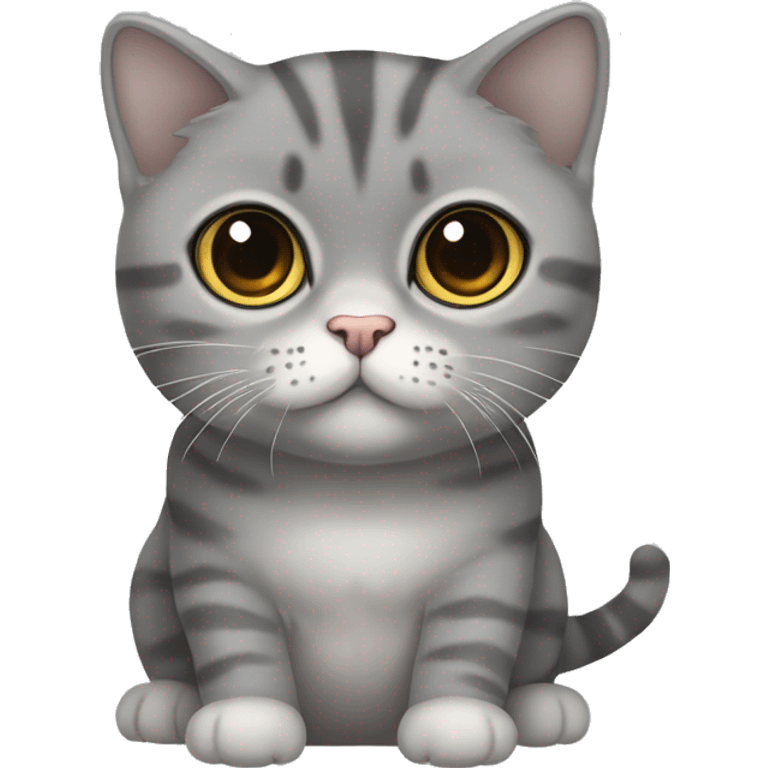 Light dark Grey slightly striped Scottish fold cat with big eyes and long mustache emoji