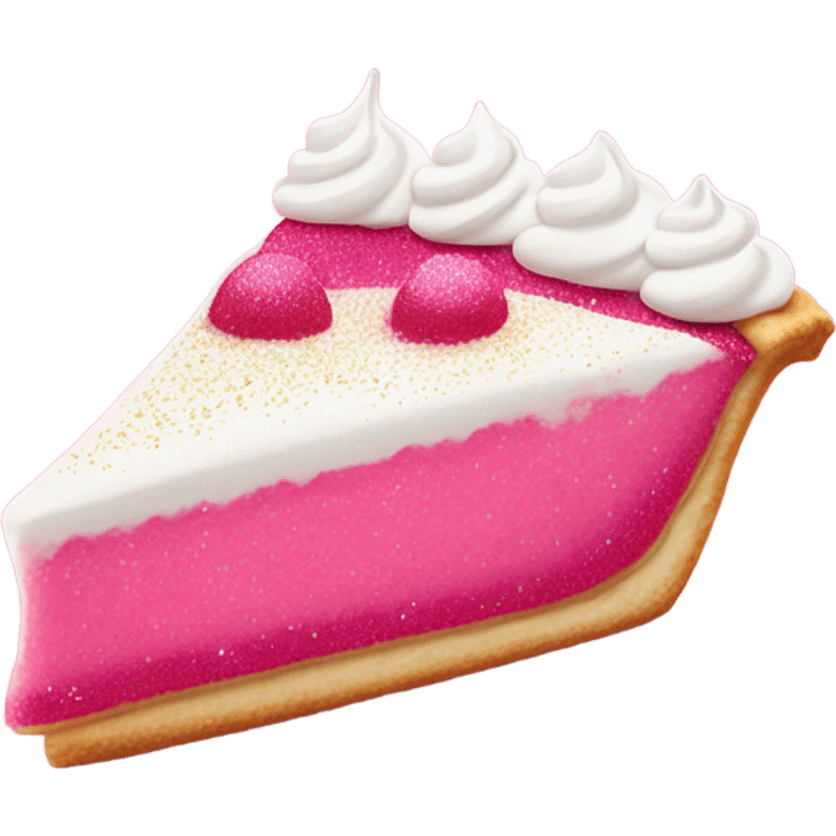 Hot pink slice of pie with light pink whip cream and glitter  emoji