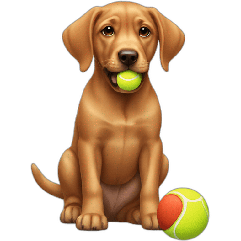 Puppy Red labrador holding a tennis ball on his mouth emoji