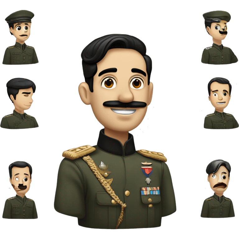 a man in military garb with his black hair slicked back on one side and the same beard as charly chaplin emoji