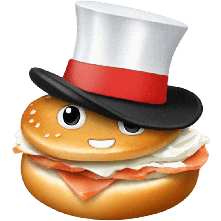 Bagel with cream cheese and lox dancing with a top hat emoji