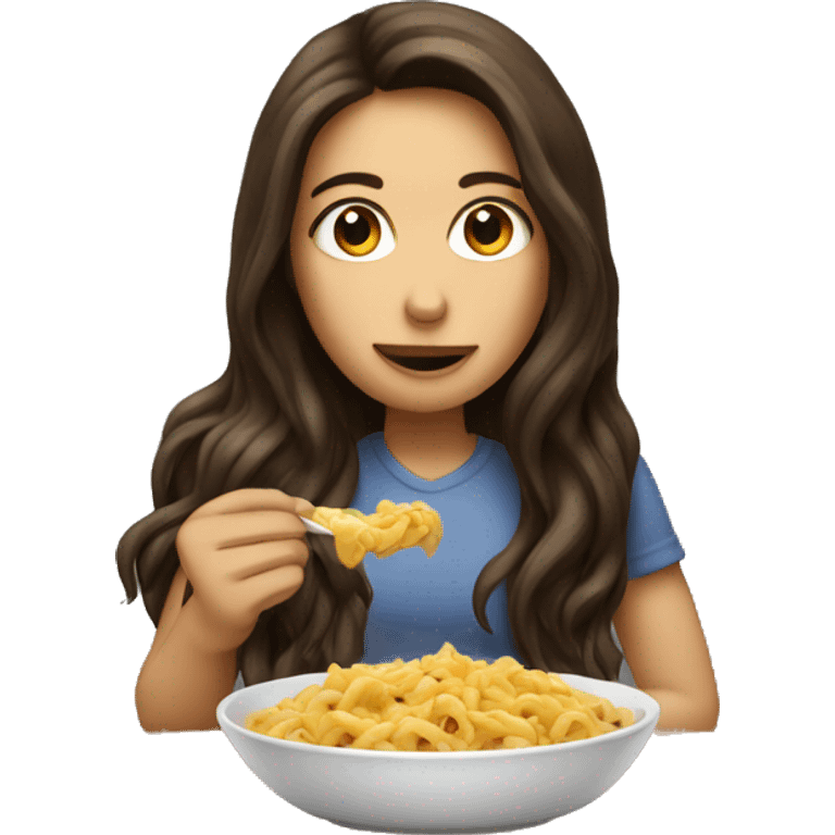 Long haired brunette eating emoji