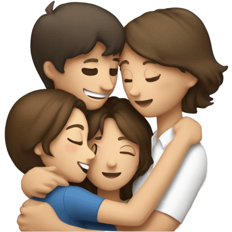 A brunette man and two women hugging caucasian emoji