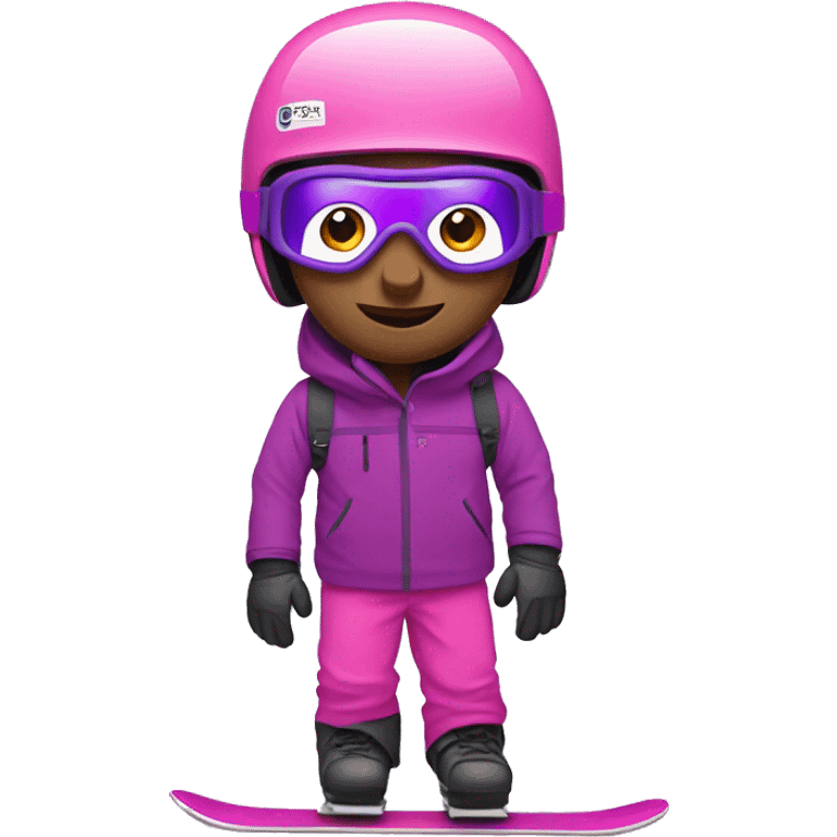 Snowboarder with pink pants, purple helmet, purple goggles emoji