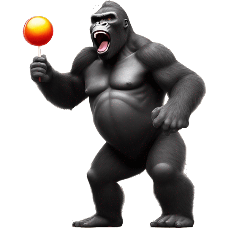 king kong dancing but he has a lollipop poking out of his mouth at a rave with lazer lights flashing emoji