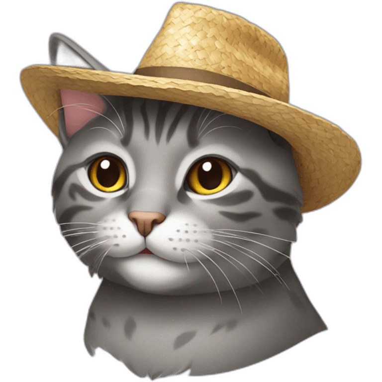 Gray Cat with straw hat emoji