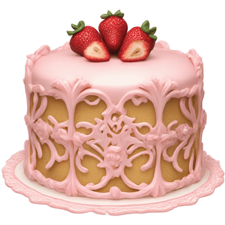 vintage rococo highly detailed pale pink cake with strawberries emoji