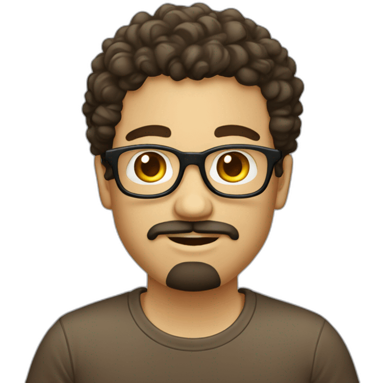 guy with curly dark hair round face and goatee beard nerd tshirt  emoji