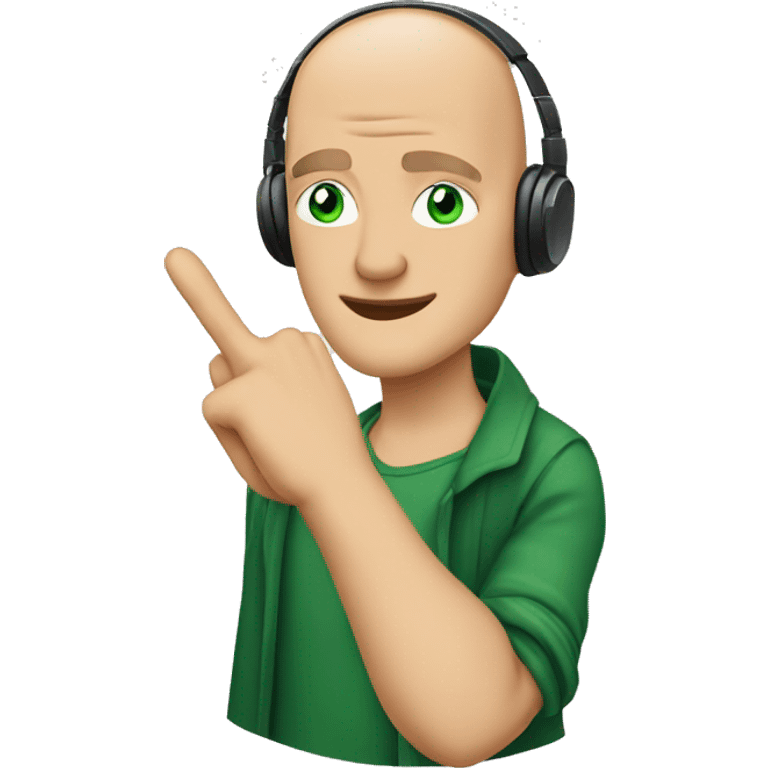 A bald man with Beats and green Eyes with big finger thumb emoji