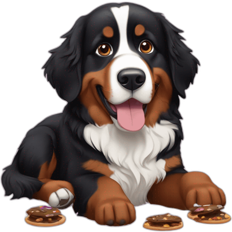 Bernese mountain dog eating cookies and chocolate emoji