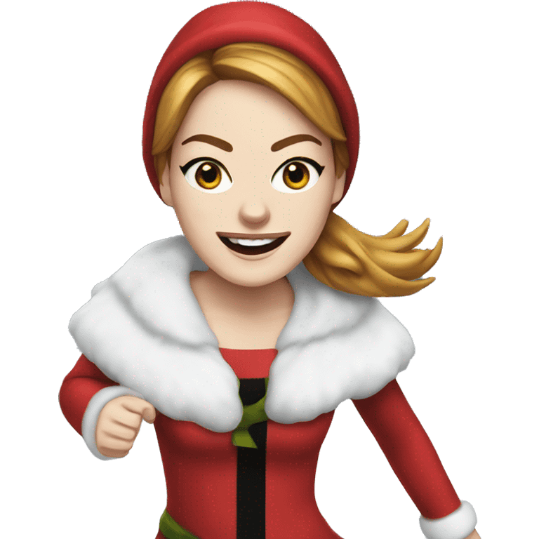 Emma Stone running emoji in a santa costume emoji