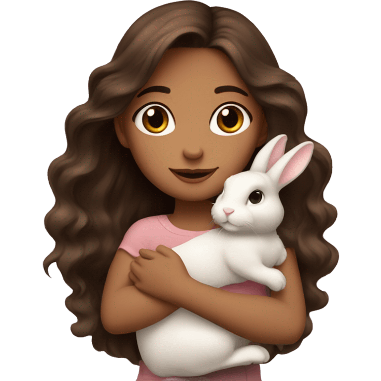 One brunette girl hugging brown Holland loop bunny emoji