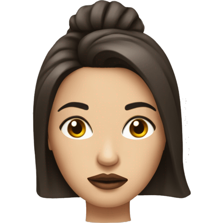 Brunette woman with brush on face pouty emoji